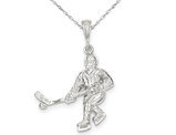 Sterling Silver Hockey Player Charm Pendant Necklace with Chain